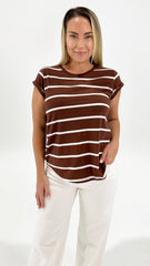 Foxwood Manly Stripe Tee Choc/Wht