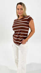 Foxwood Manly Stripe Tee Choc/Wht