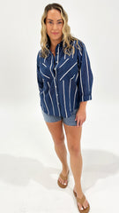 Betty Basics Hayman Shirt Navy/ White Stripe