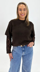 Eva Lace Sleeved Knit Chocolate