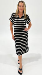 Betty Basics Bradford Knit Polo Dress Cream/Black