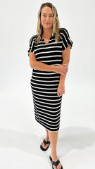 Betty Basics Bradford Knit Polo Dress Cream/Black