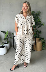 Aniyah Polka Dot Frill Top Beige