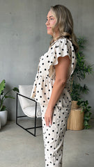 Aniyah Polka Dot Frill Top Beige