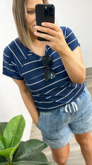 OTW Slouch Tee Navy/ White  Stripe