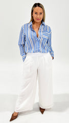Sass Nyx Piped Stripe Shirt Blue Stripe