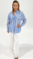 Sass Nyx Piped Stripe Shirt Blue Stripe