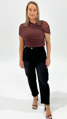 Kira Mesh Top Chocolate