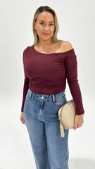 AAE Kylie Off Shoulder L/S Top Burgandy