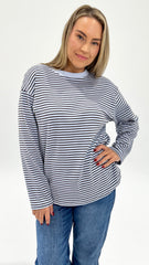 Maddie Stripe L/S Tee Blue/Brown