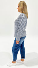 Maddie Stripe L/S Tee Blue/Brown