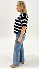 Betty Basics Libby Boxy Top Navy Stripe