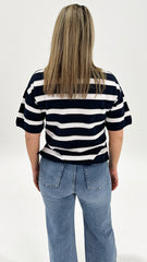 Betty Basics Libby Boxy Top Navy Stripe
