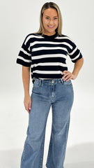 Betty Basics Libby Boxy Top Navy Stripe