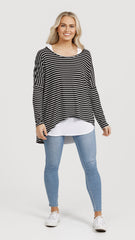 M008 Basemint Essential Long Sleeve Blk Stripe