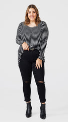 M008 Basemint Essential Long Sleeve Blk Stripe